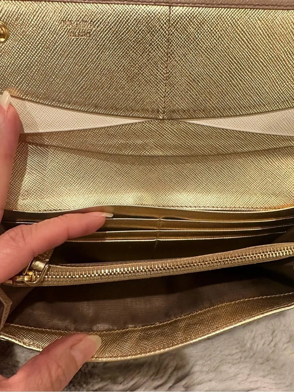 Prada Gold-Logo Saffiano Wallet in Nude Pink